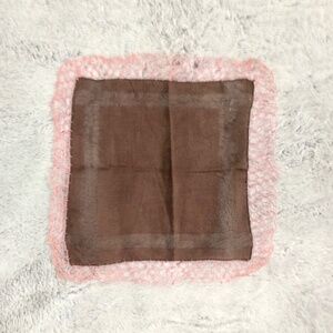 Vintage Brown Hankie with Decorative Pink Lace Trim